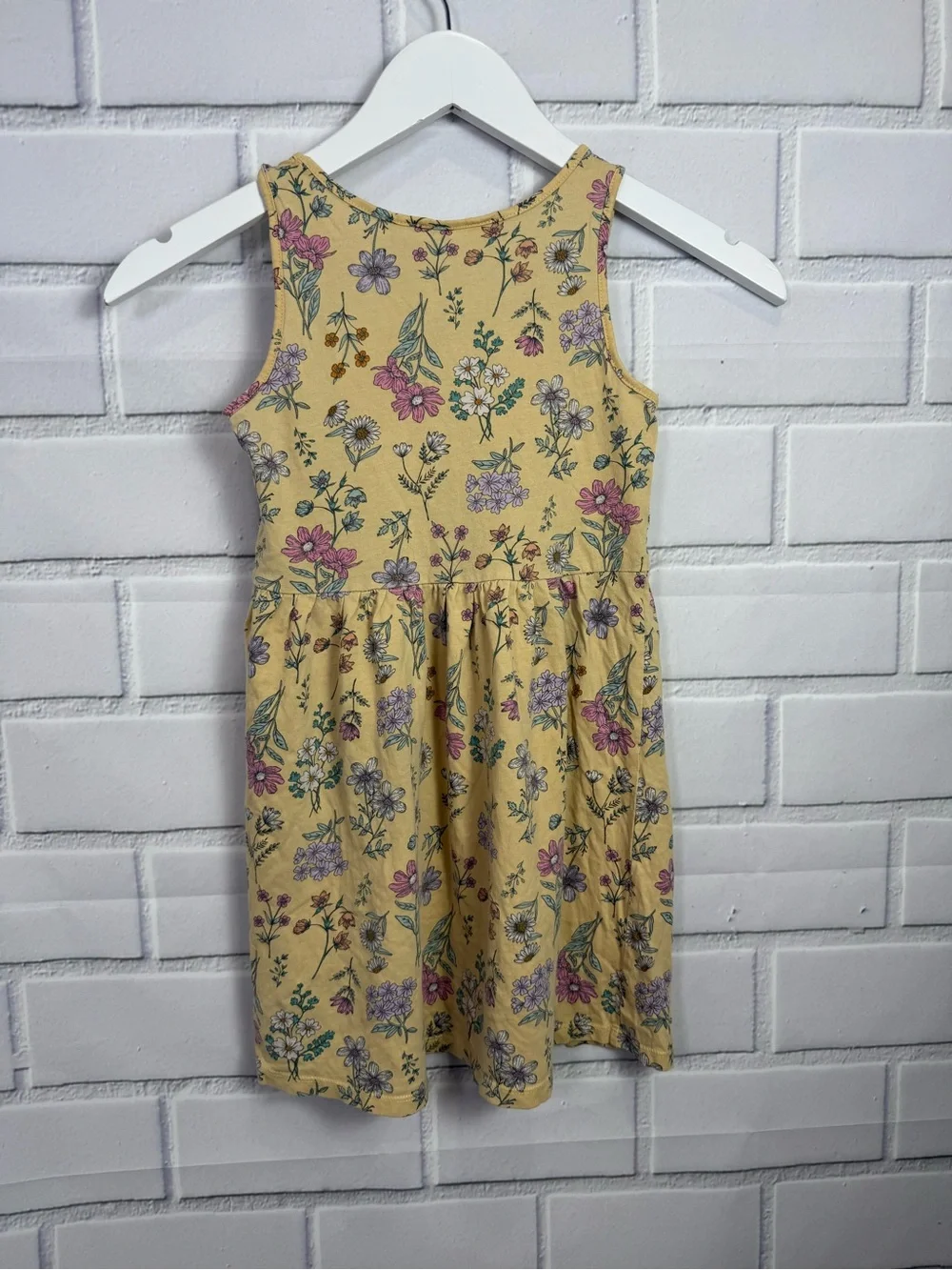 H&M Girls Floral Sleeveless Dress Size 6X-7 Yellow Cotton